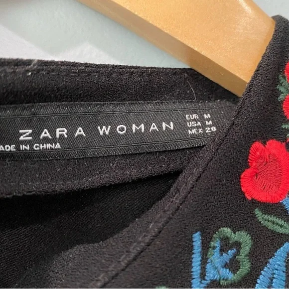 Zara Midi Floral Runways Fav Embroidered Long Sleeves Black Dress M - Picture 13 of 13